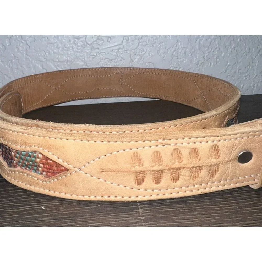 Western Leather Bohemian Belt Lamb Skin Colorful Stitching Size 28 Boho A1